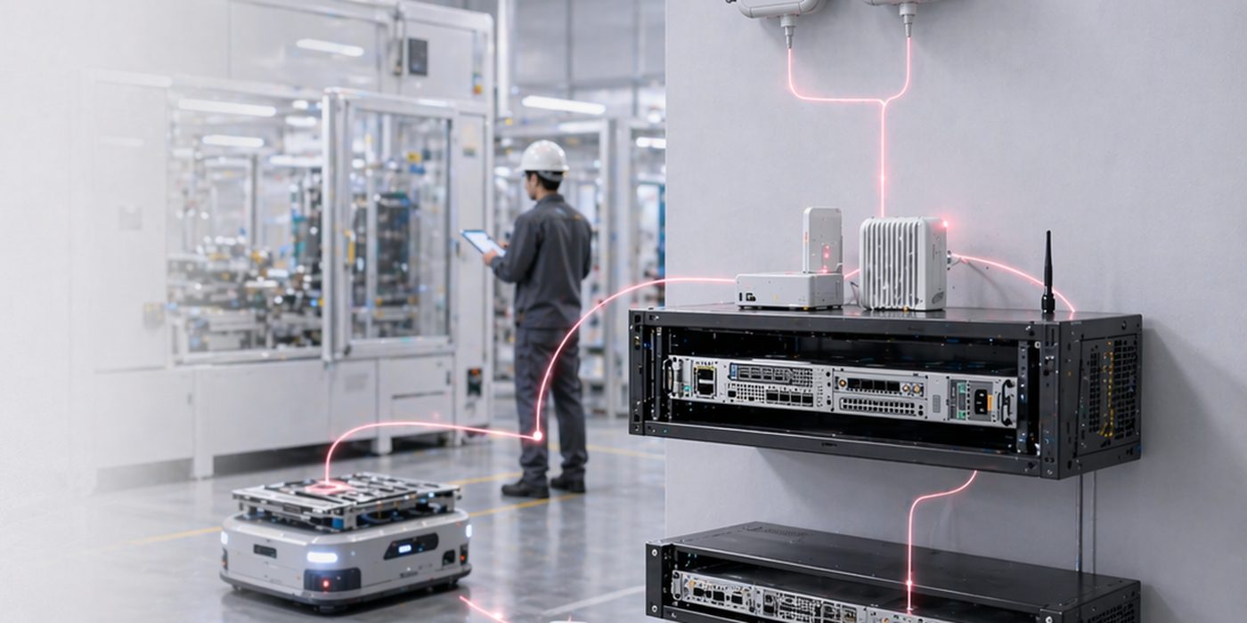 LG Private 5G fronthaul multiplexer, rack equipment and wall-mounted radio units in an industrial environment