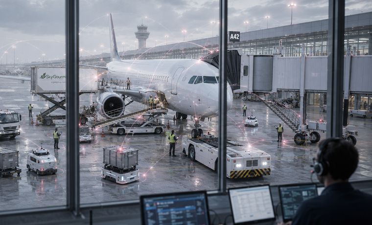 Airport apron operations with ground vehicles and a ramp control position