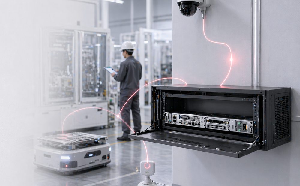 LG UltraSlim compact Private 5G platform, wall-mounted in a production area